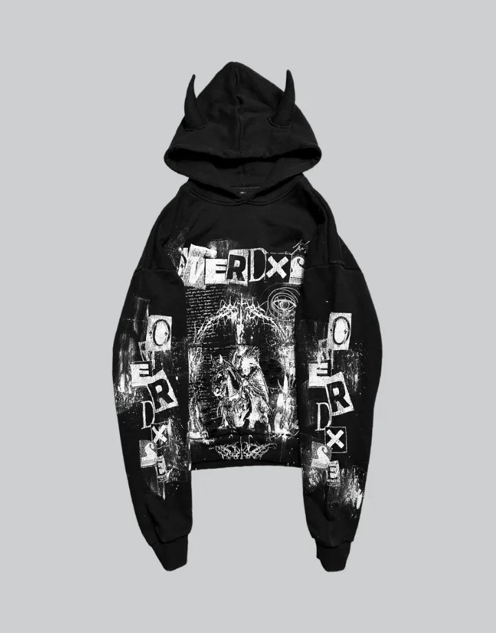 Black Hoodie with Horns | Techwear