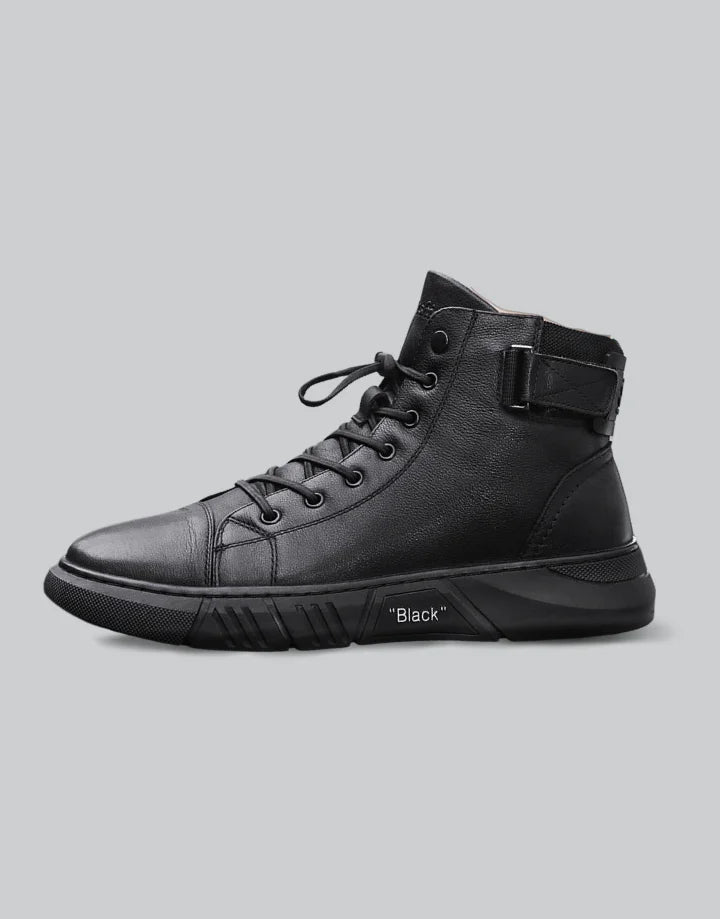 Black leather sales high top sneakers