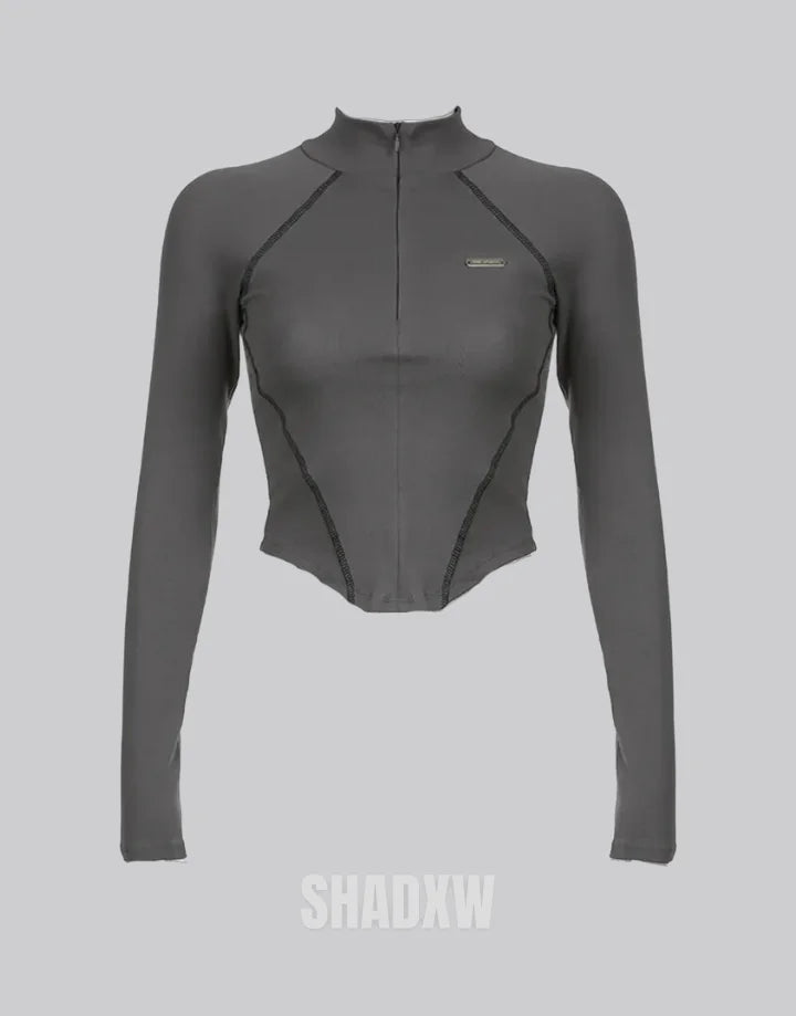 Black Long Sleeve Zip Up Crop Top