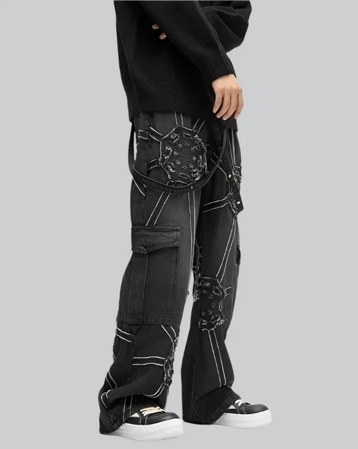 y2k ginzi ガーゼシャツ punk ボンテージ Y2K Gothic Skull Jeans - Streetwear Baggy Jeans, High Waist