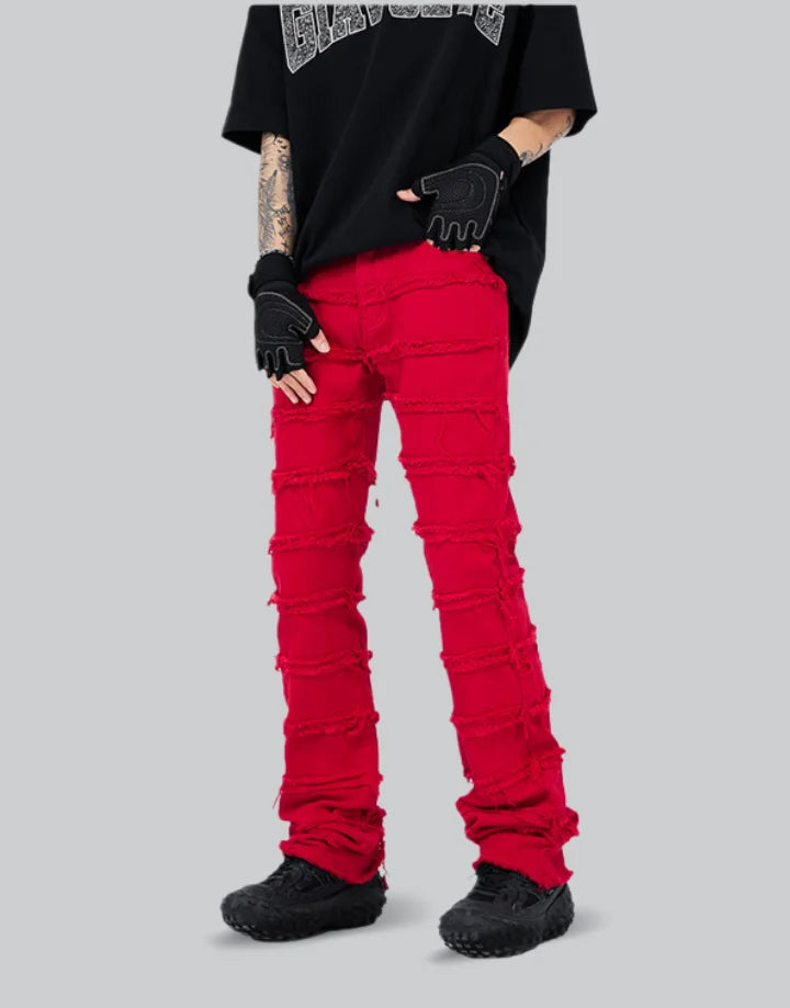Tech Wear Red Stacked Jeans Mens