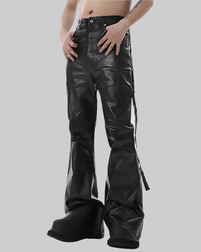 Y2K Black Wax Coated Jeans | Techwear