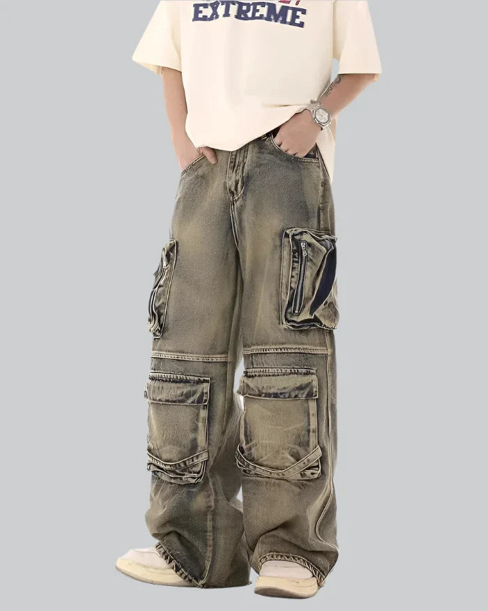 パンツ 00s denim y2k jadedlondon y2k-wide-leg-jeans-techwear-