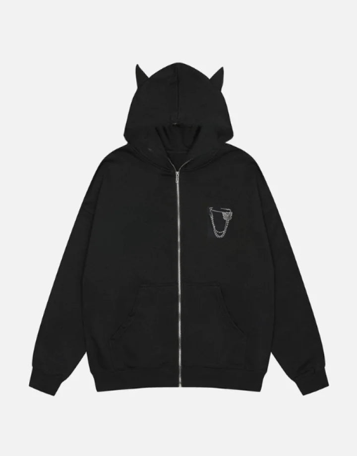 Black hoodie with devil horns sale