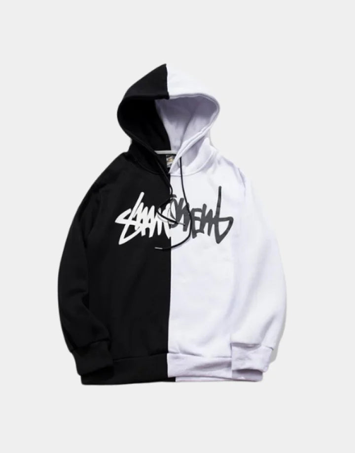 Split Black and White Hoodie Techwear