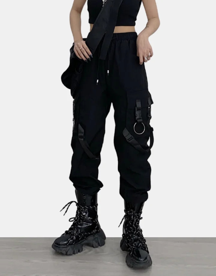 Cargo fashion black pants womens