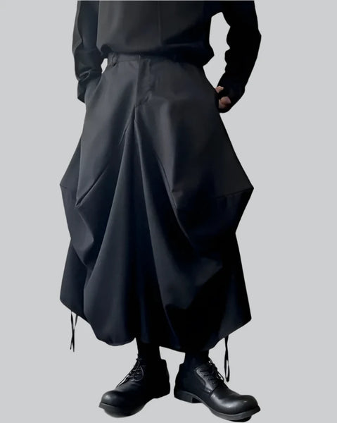 unknown 3tac wide buggy slacks black 袴 MinoriTY】梨地素材タックワイドバギー袴パンツ ハカマパンツ