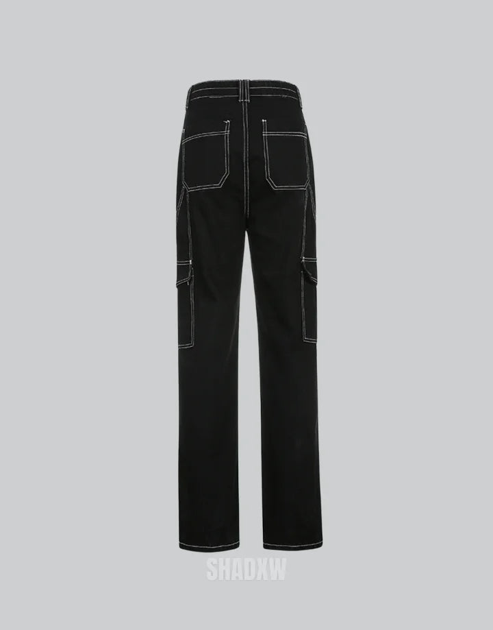 Black Cargo Pants with White Stitching