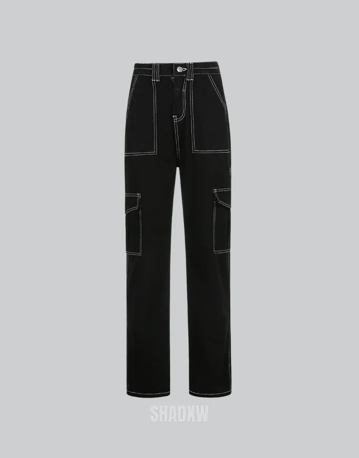 Black Cargo Pants with White Stitching