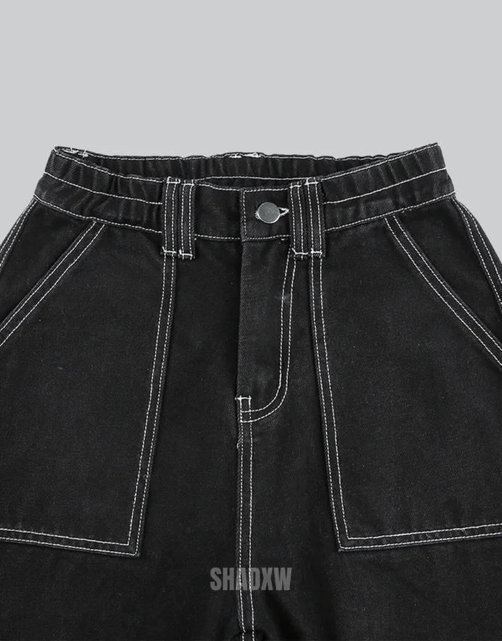 Black Baggy Pants with White Stitching