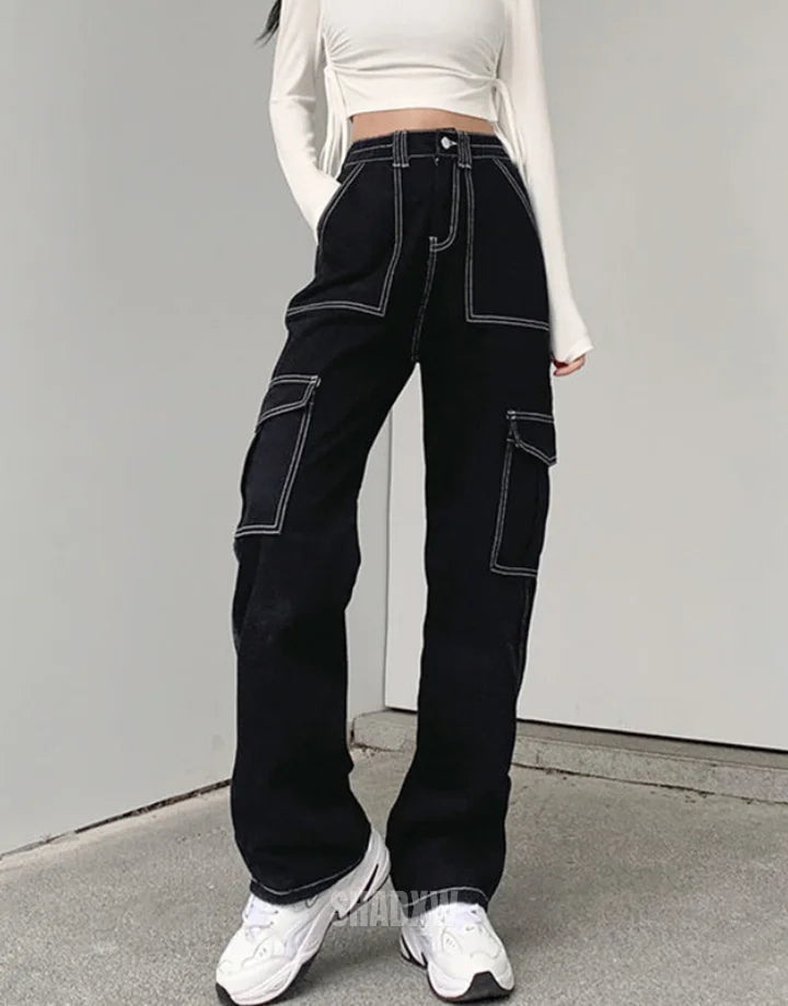 Black Baggy Pants with White Stitching