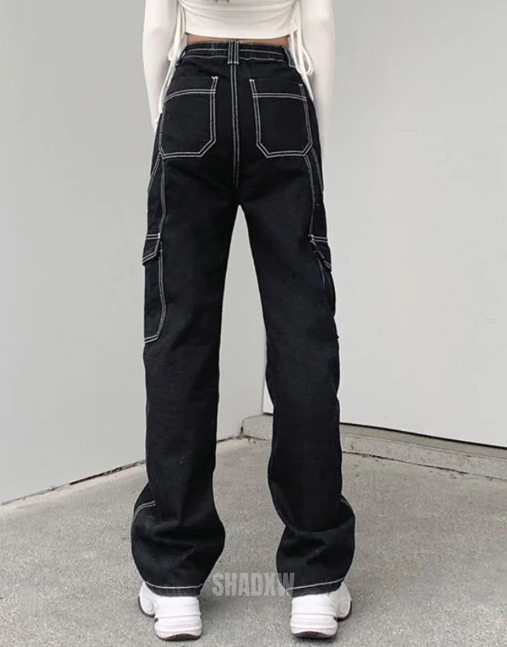 Black Baggy Pants with White Stitching