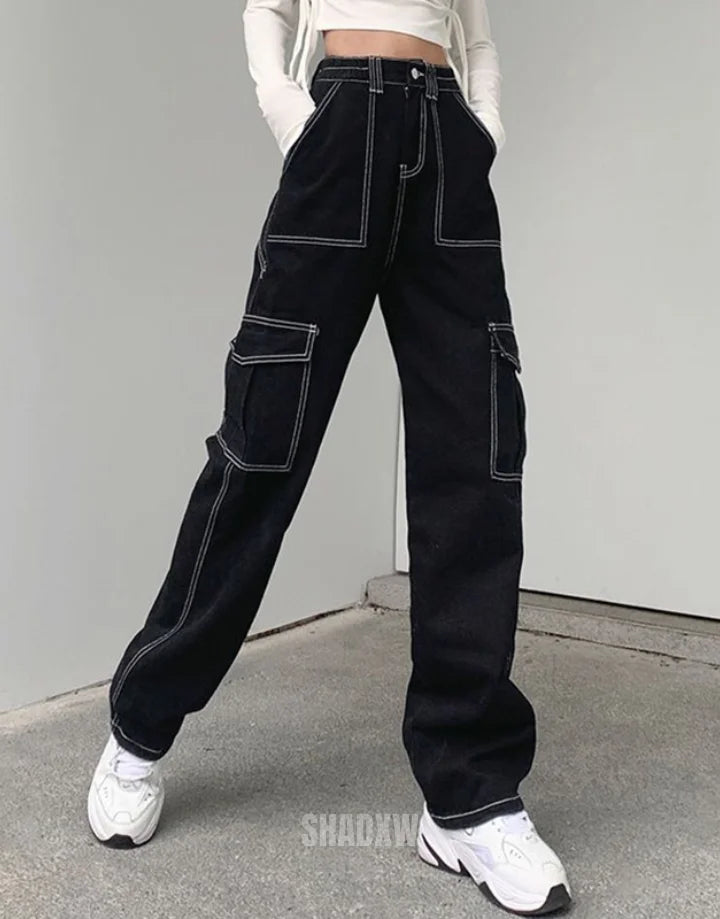 Black Baggy Pants with White Stitching