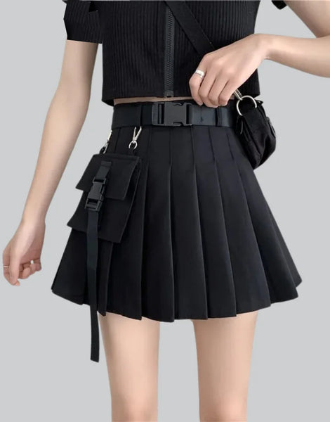 ミニスカート Porta PADDED VELCRO CARGO WRAP SKIRT BLACK black-cargo-mini-skirt-