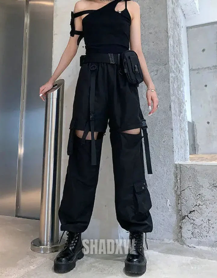Black cargo pants womens high shop waisted