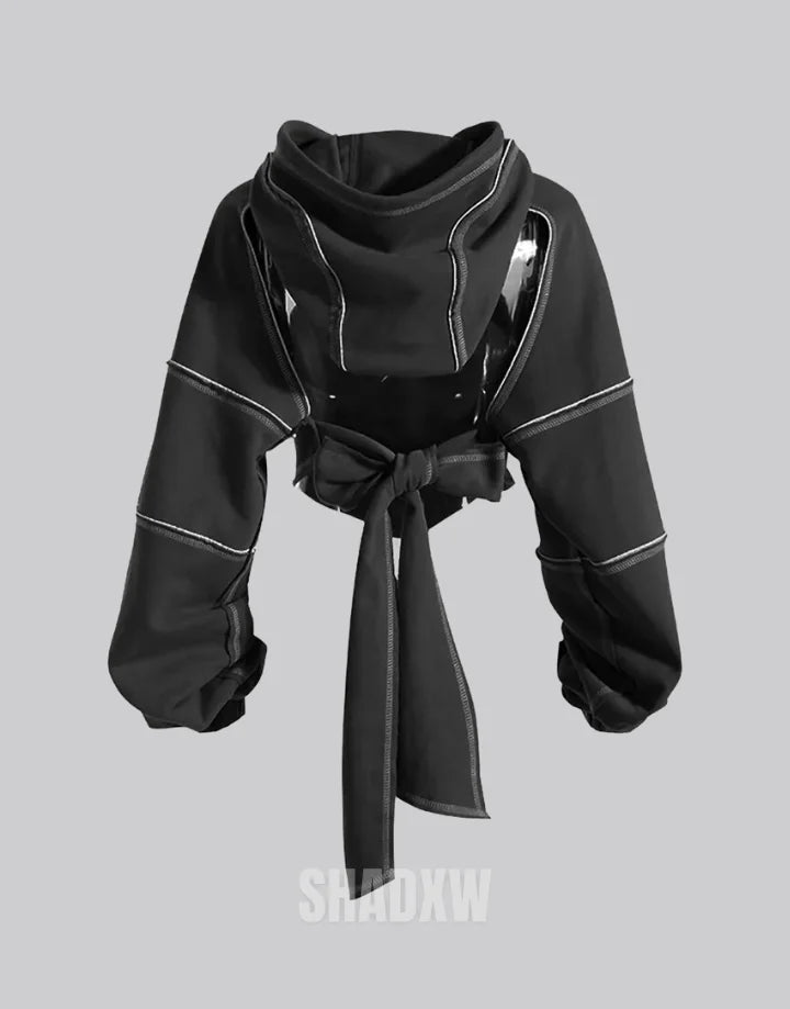 Black Crop Top Hoodie Techwear