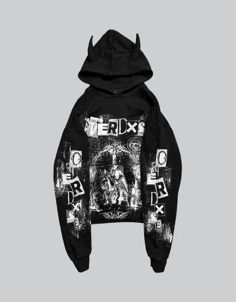 Black Hoodie with Horns | Techwear