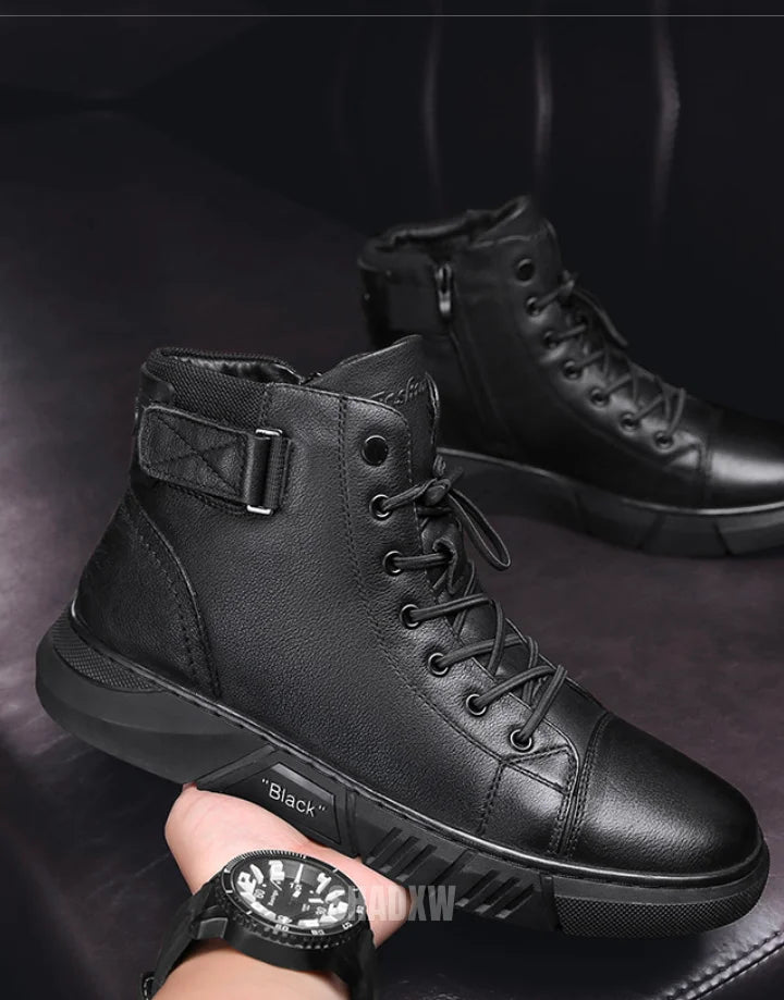 Black Leather High Top Sneakers