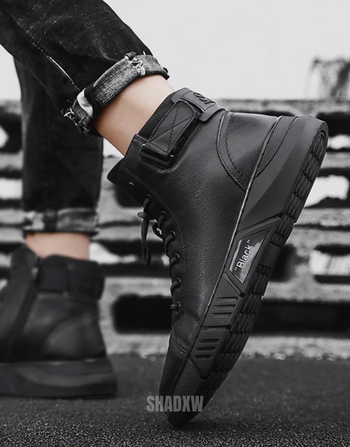 Black Leather High Top Sneakers