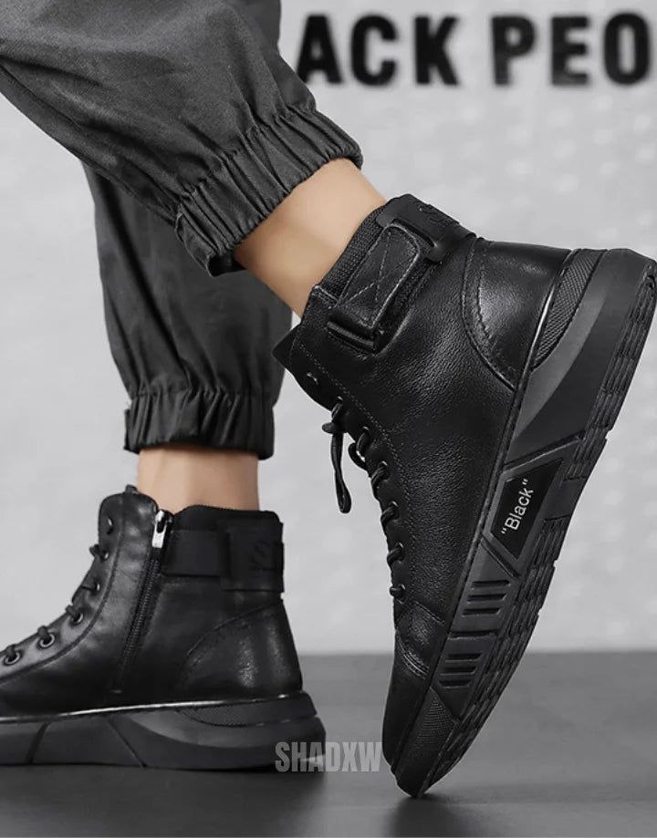 Black Leather High Top Sneakers