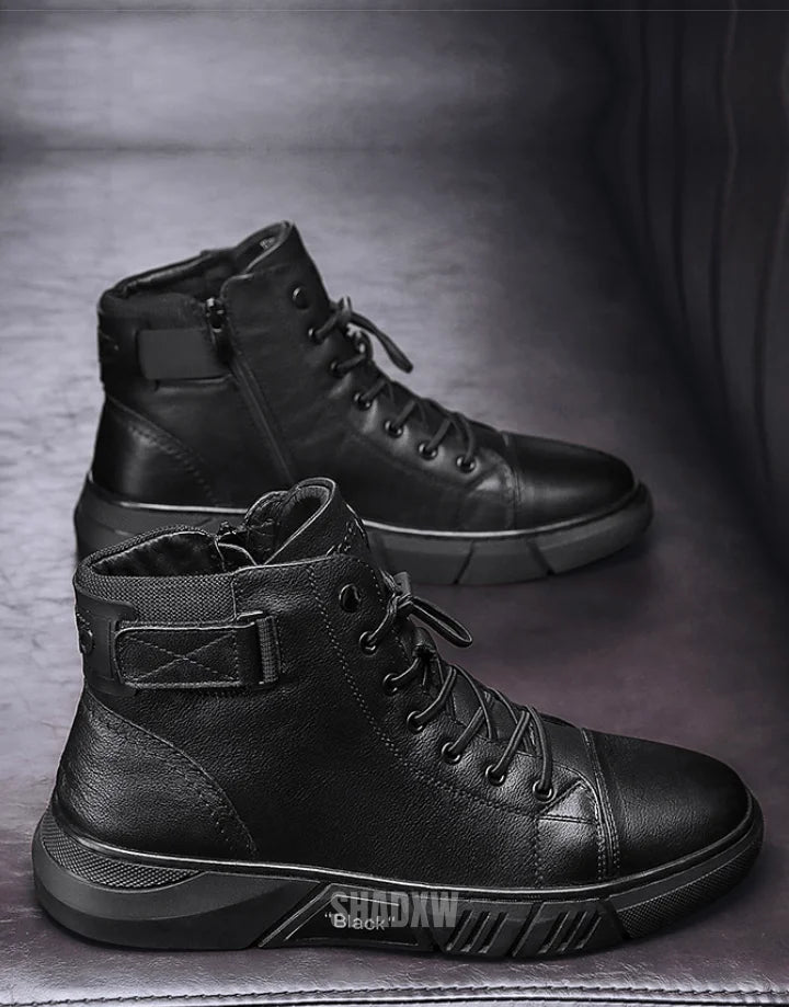 Black Leather High Top Sneakers