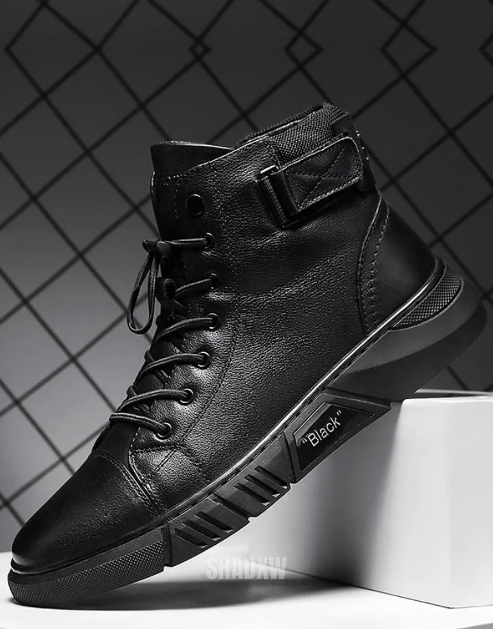 Black Leather High Top Sneakers