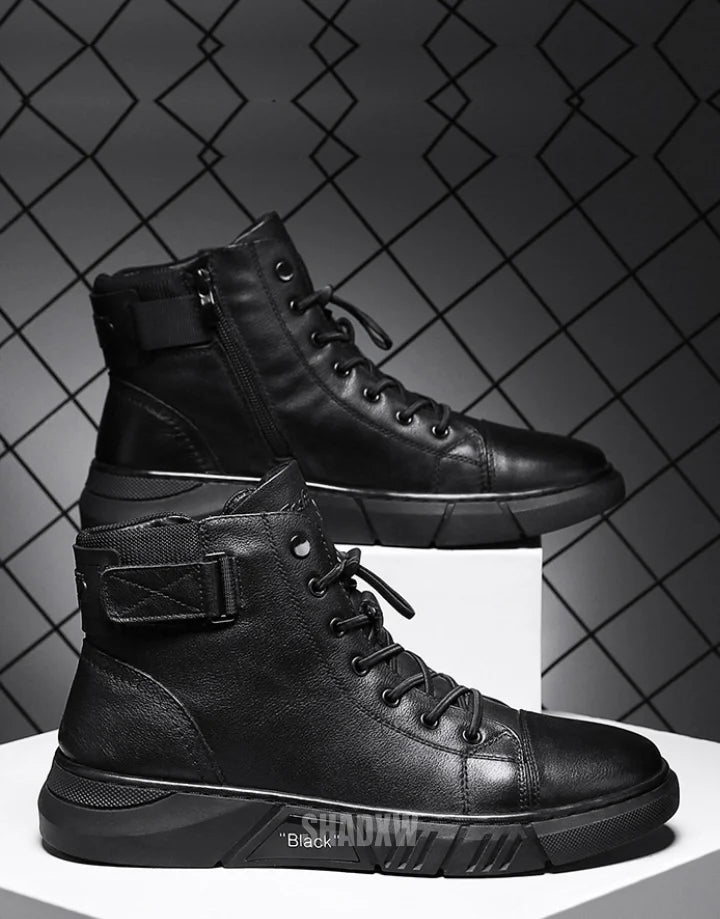 Black Leather High Top Sneakers