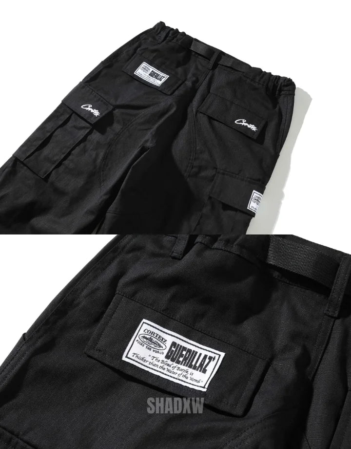 Corteiz High Street Chic Casual Pants Black White Logo Yellow Patch Cargo  Top Quality Pants EU Sizes XS-XL