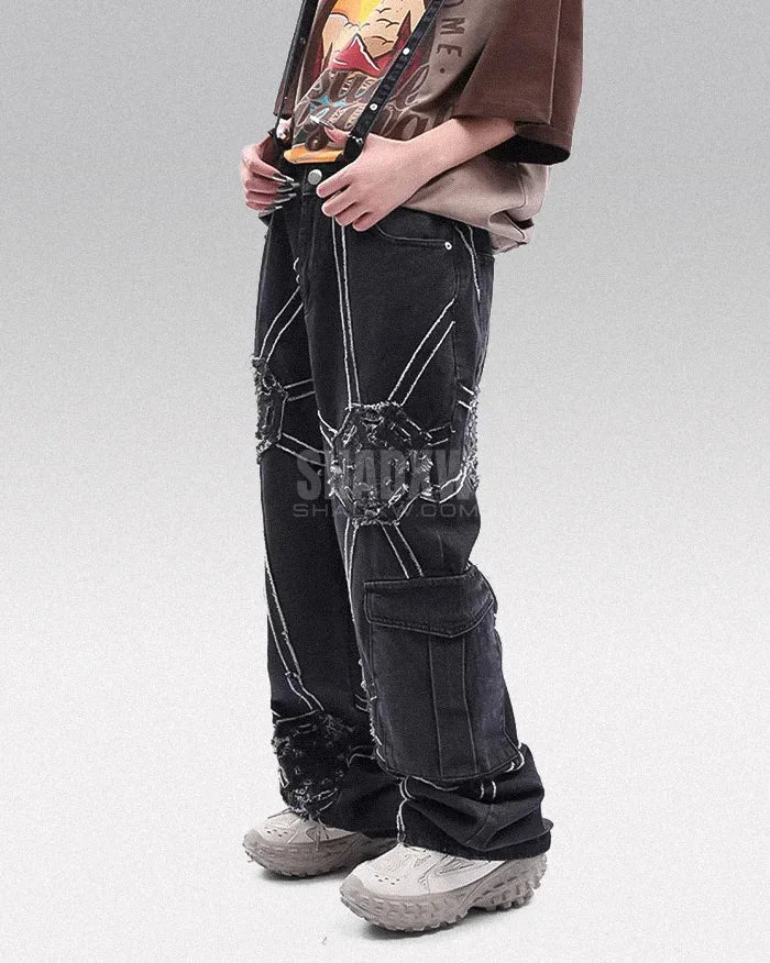 Embroidered Jeans Mens Y2K