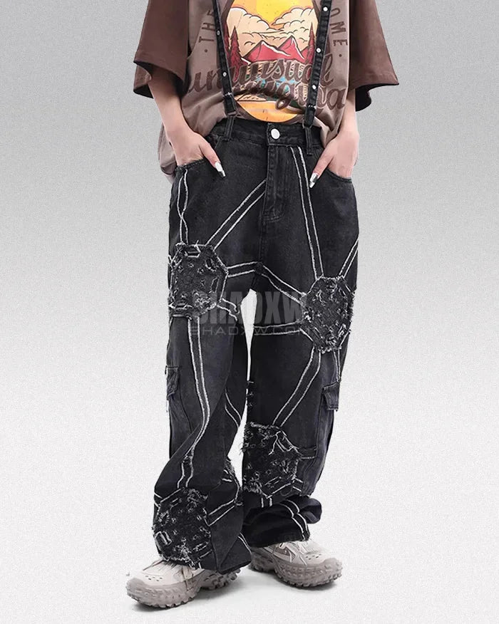 Embroidered Jeans Mens Y2K