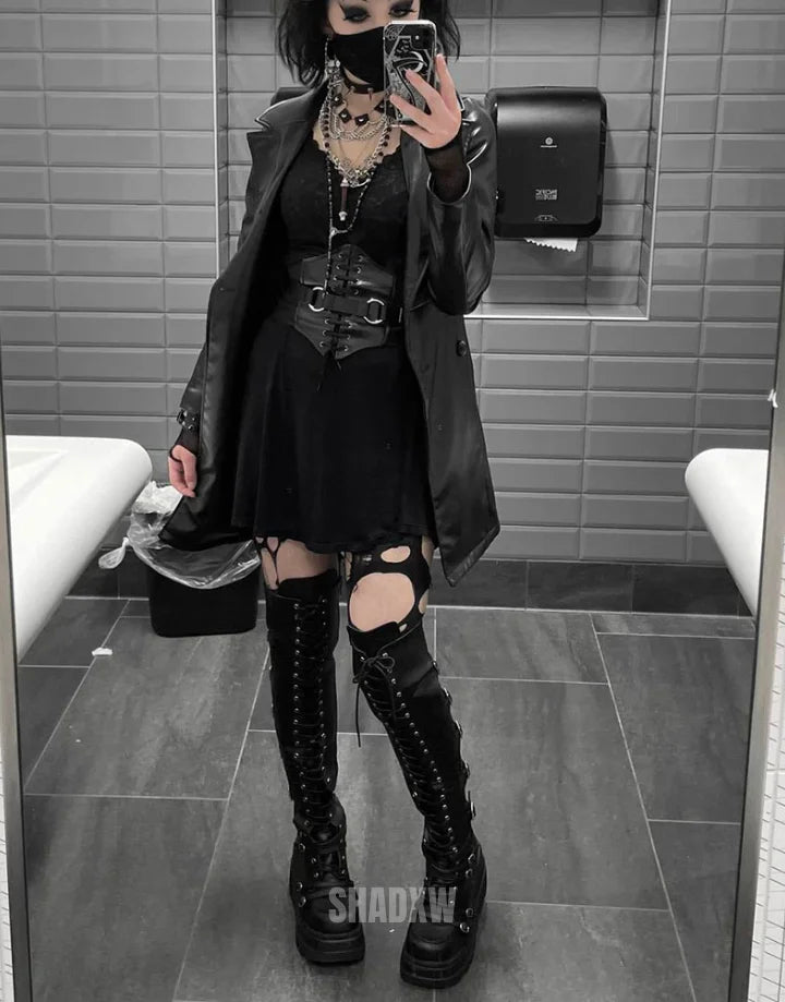 Goth Knee High Platform Boots Techwear