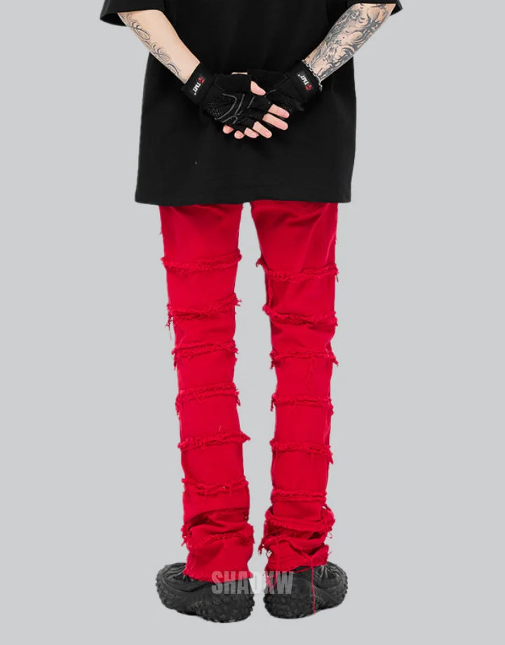 Red Stacked Jeans Mens