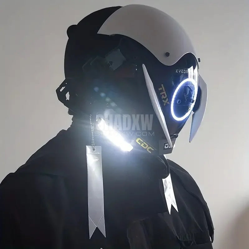 White Cyberpunk Helmet LED