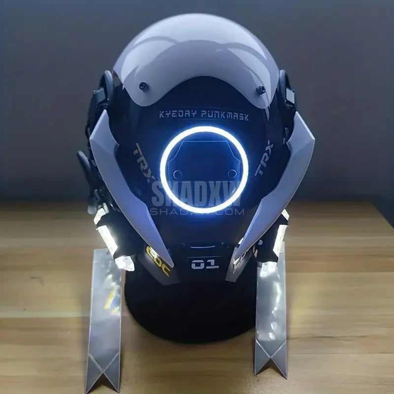 White Cyberpunk Helmet LED