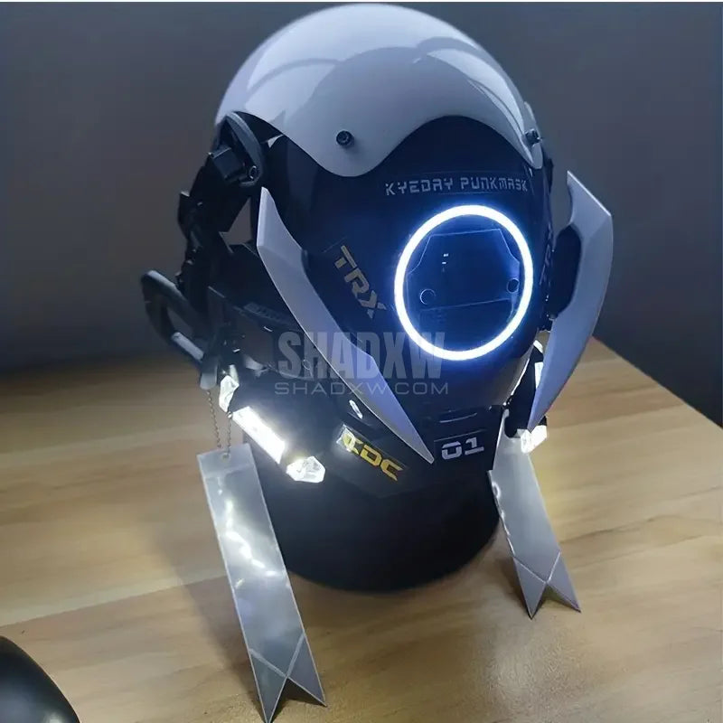 White Cyberpunk Helmet LED