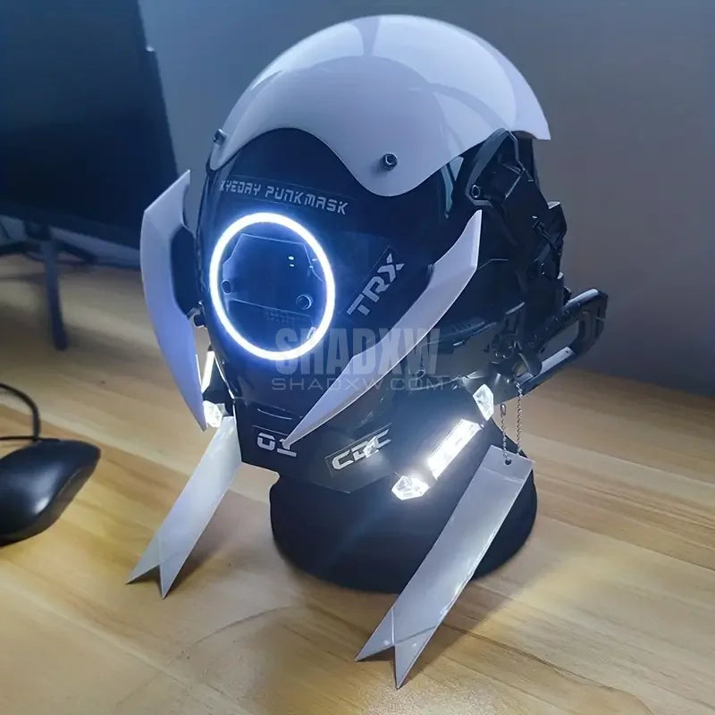 White Cyberpunk Helmet LED