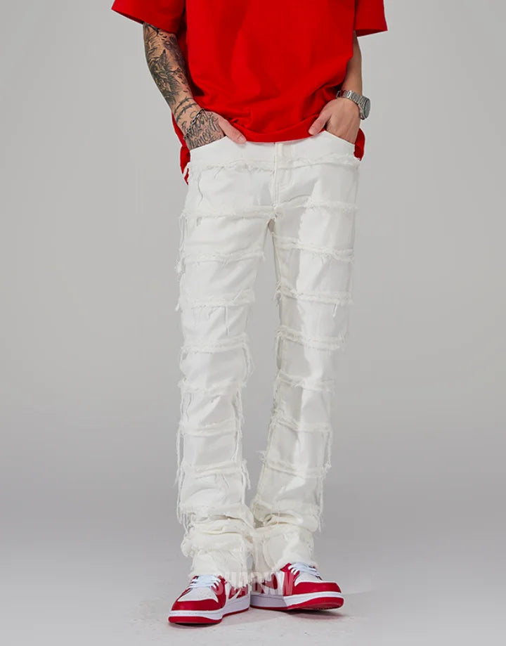 White stacked deals pants
