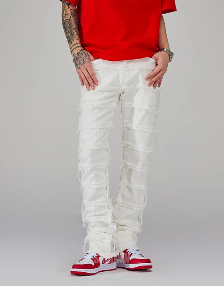 White Stacked Jeans Mens