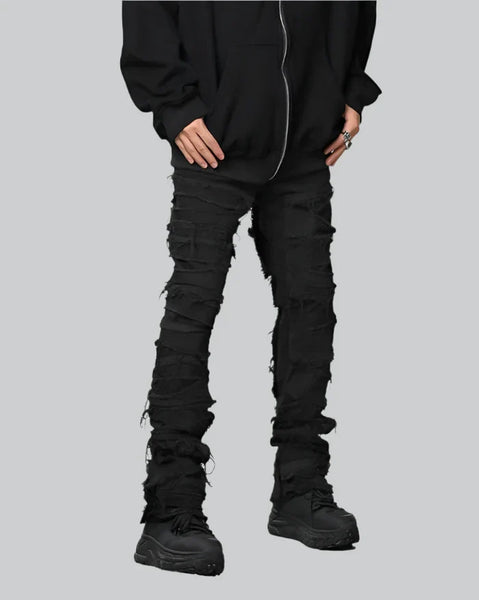 Black Ripped Jeans Mens Outfit Y2K Black Jeans Men Techwear