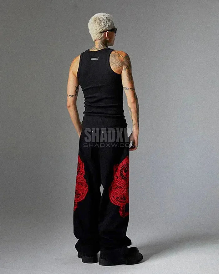 Y2k Dragon Embroidered Pants