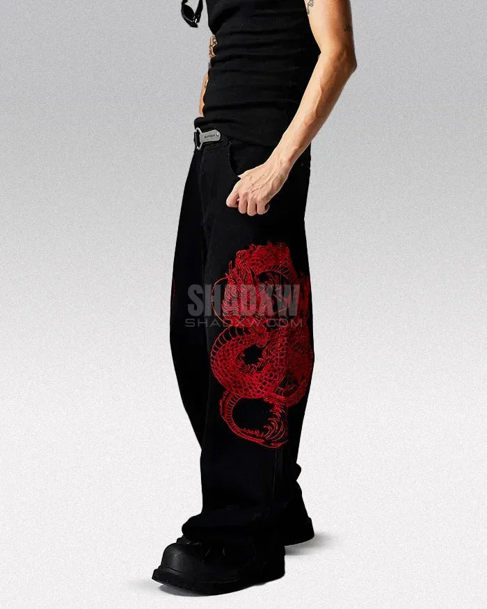 Y2k Dragon Embroidered Pants