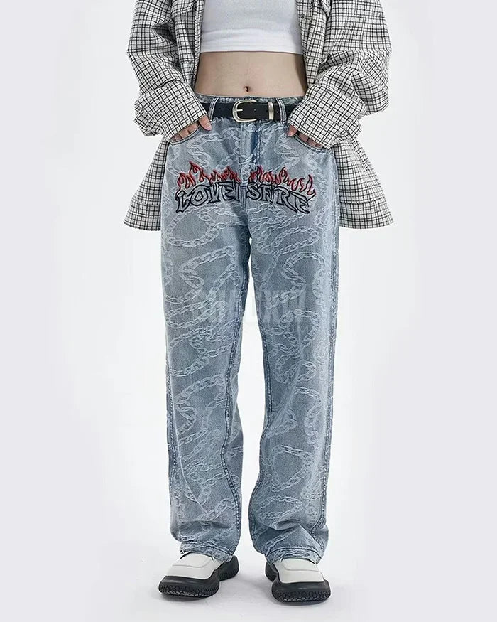 Y2K Light Blue Hip Hop Jeans