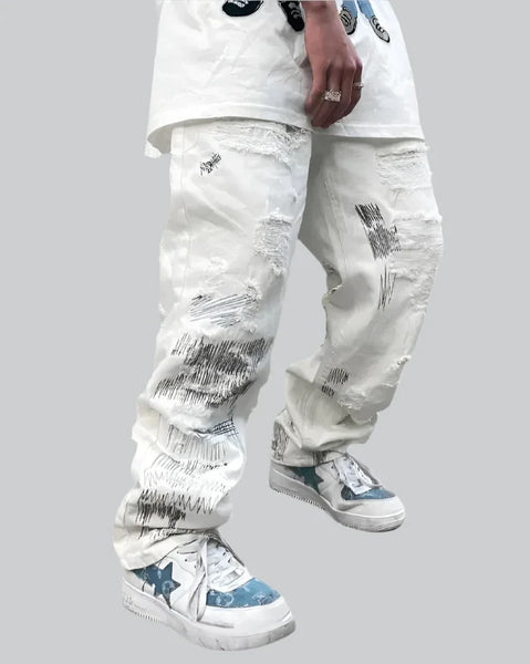 Y2K White Jeans | Techwear Y2K White Jeans | Techwear