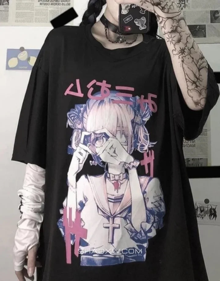 Tech Wear Anime Girl Oversized Shirt