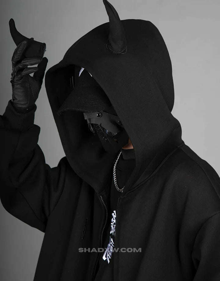 Black Hoodie with Horns | Techwear