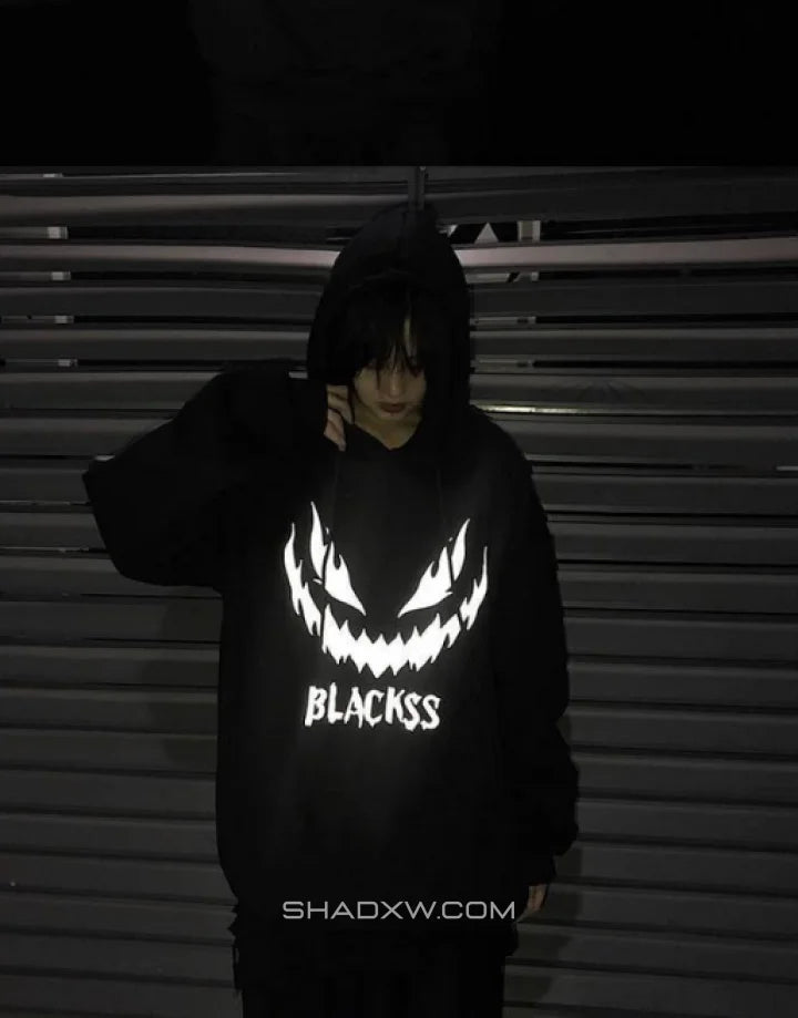 Black reflective hoodie Techwear