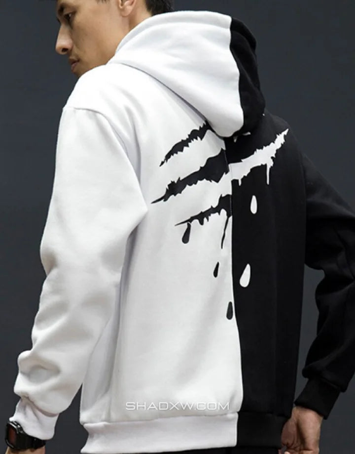 Black white top split hoodie