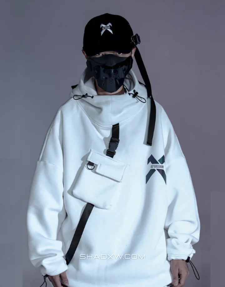 White techwear hoodie