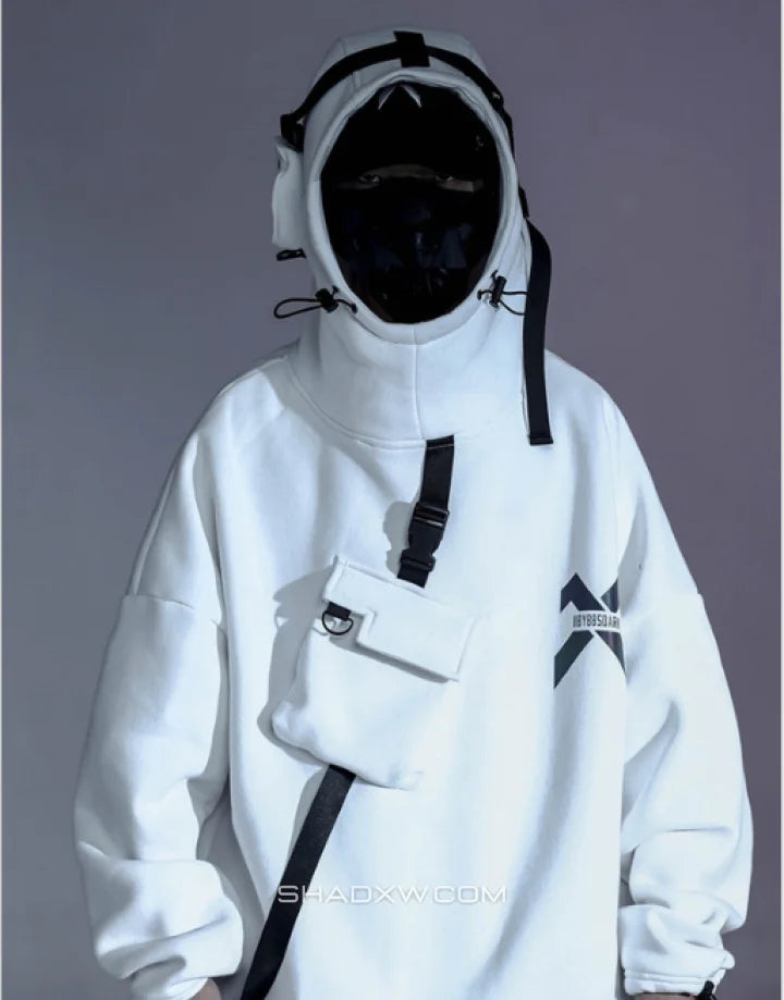 White techwear hoodie