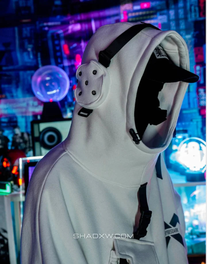 White techwear hoodie